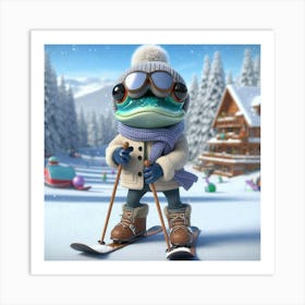 Frog On Skis 3 Art Print