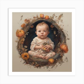 Baby In A Nest Baby Bumpkin Painting ( Bohemian Design ) Art Print