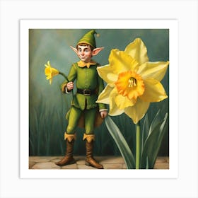 Elf With Daffodils Art Print