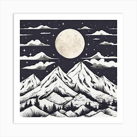 Moon Over Mountains Art Print