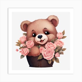 Teddy Bear With Roses 17 Art Print