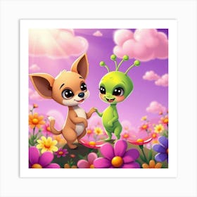 Alien Kid And Chihuahua Art Print