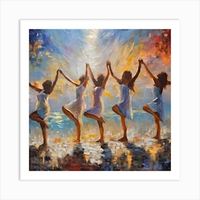 Sisterhood - Women Dancing Drawing Down The Moon Witchy Art Print Witches Communing With The Goddess Basking in The Moonlight - Fairytale Pagan Sisters Art Print