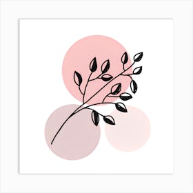 Branch Of Leaves Circles Doodle Decorative Flower Abstract Pastel Pink Design Creative Art Print