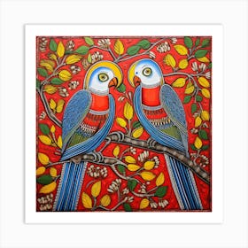 Parrots On A Branch 3 Art Print