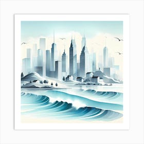 Cityscape With Waves Art Print