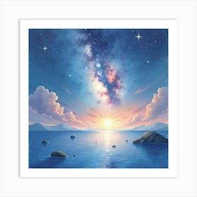 Soft Watercolor Scene With Ethereal Galaxy Light 1 Art Print