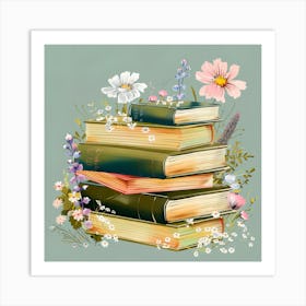 Wildflower Antique Books And Flowers Art Print