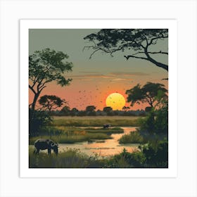 Sunset In The Savannah Art Print