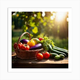 Basket Of Ripe Fresh Farm Harvest Overflowing With Assorted Vegetables And Fruits Vibrant Purple E (2) Art Print