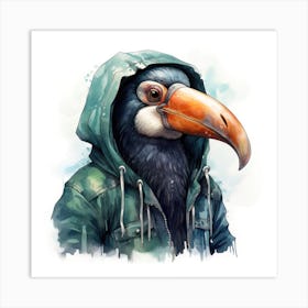 Watercolour Cartoon Toucan In A Hoodie 1 Art Print