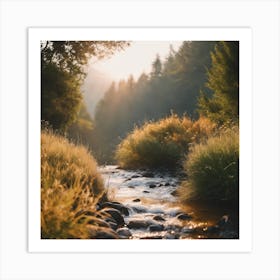 Sunrise Over A Stream Art Print