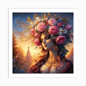 Russian Girl With Flowers Art Print