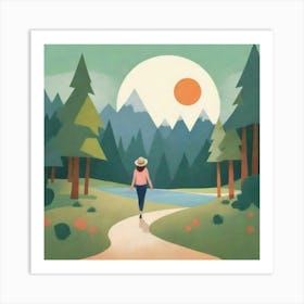 Woman Walking In The Forest Art Print