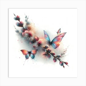 Blossoms And Butterflies In Watercolor Art Art Print