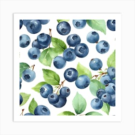 Blueberries Watercolor Seamless Pattern Art Print