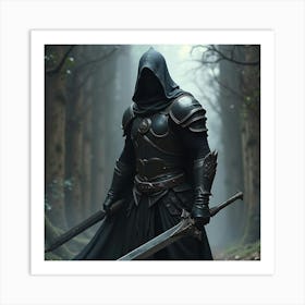 A Warrior In Black Armor Wielding A Sword Of Shadows 1 Art Print