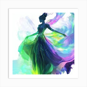 Beautiful Woman In A Colorful Dress Art Print