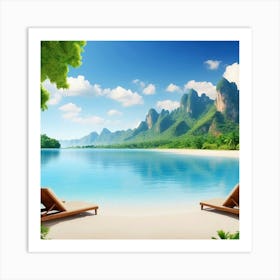 Beach Scene With Lounge Chairs Art Print