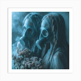 Two Girls In Gas Masks Art Print