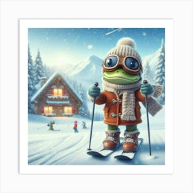 Frog On Skis 6 Art Print