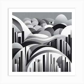 Cityscape, monochromatic vector art Art Print