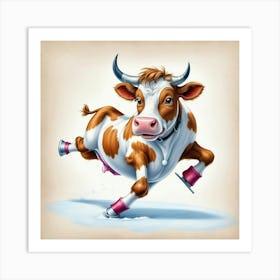 Cow In Ice Skates Art Print