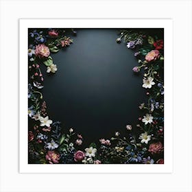 Floral Wreath On Black Background 1 Art Print