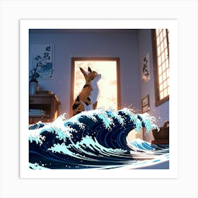 Default The Great Wave Off Kanagawa Inspired Cat Bathroom Art 1 Art Print