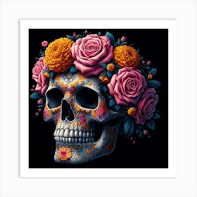 Skull With Flowers 2 Art Print