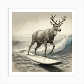 Deer On Surfboard 2 Art Print