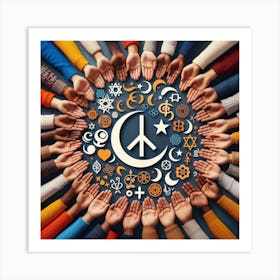 Peace Symbol In A Circle Of Hands Art Print