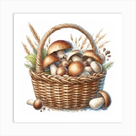 Mushrooms in a wicker basket 2 Art Print