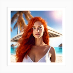 Beautiful Woman On The Beach Art Print