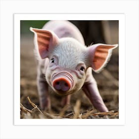 Pig In The Field Art Print