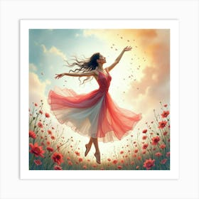 Beautiful Dancer In Watercolor Celestial Garden 1 Art Print