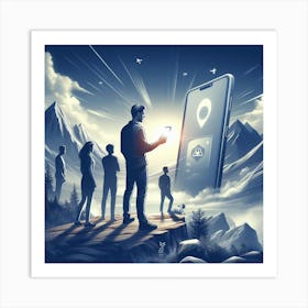 People Looking At A Phone Art Print