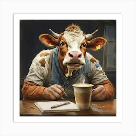 Cow With Coffee Art Print