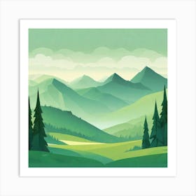 Misty mountains background in green tone 11 Art Print