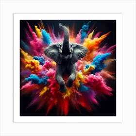 Elephant With Colorful Powder Art Print