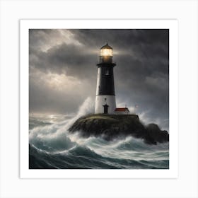 Lighthouse In The Storm 1 Art Print