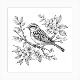 Line Art sparrow Art Print