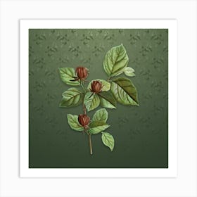 Vintage Carolina Allspice Flower Botanical on Lunar Green Pattern Art Print