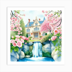 House With A Waterfall Art Print