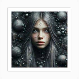 Girl Surrounded By Spheres Art Print