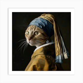 Cat With A Pearl Earring Art Print