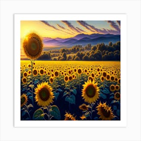 Sunflowers At Sunset 3 Art Print