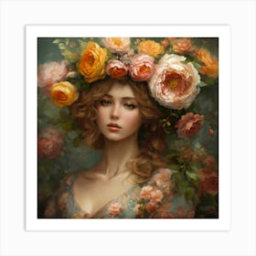 Shabby Floral Girls In The Style Of Realism (5) Art Print