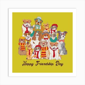 Group Fashion Best Friends Pets Fun Animals Green Card Art Print