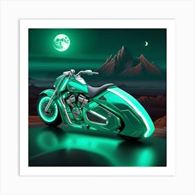 Green Motorcycle In The Night 1 Art Print